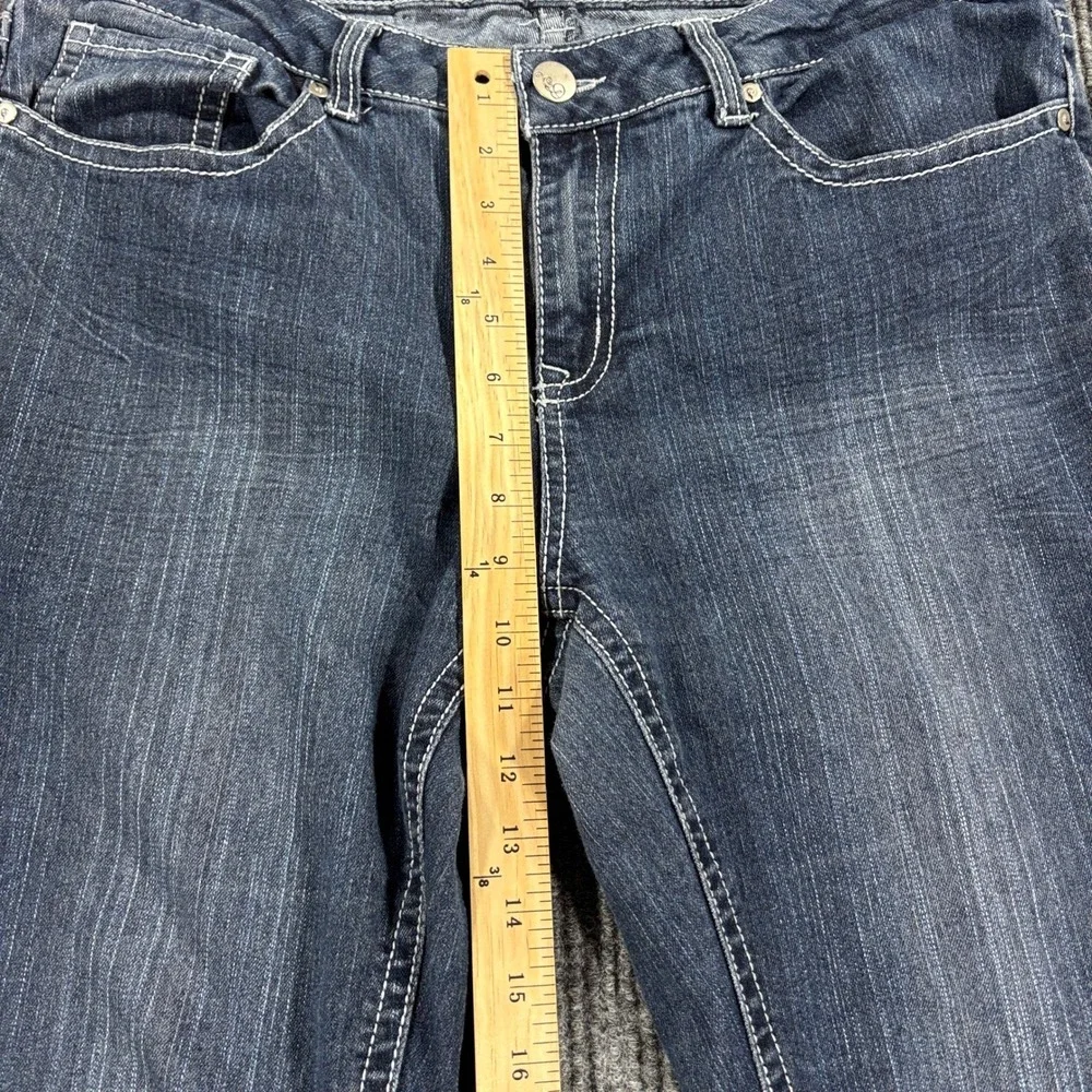 DO Denim Bootcut Jeans Womens 14 Dark Blue Thick Stitch Flap Pocket Y2K Style - Picture 4 of 15